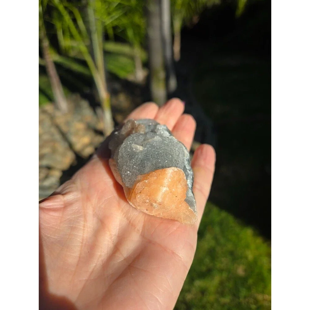 Apophyllite Gray Chalcedony Peach Stilbite Zeolite Crystal, 115g